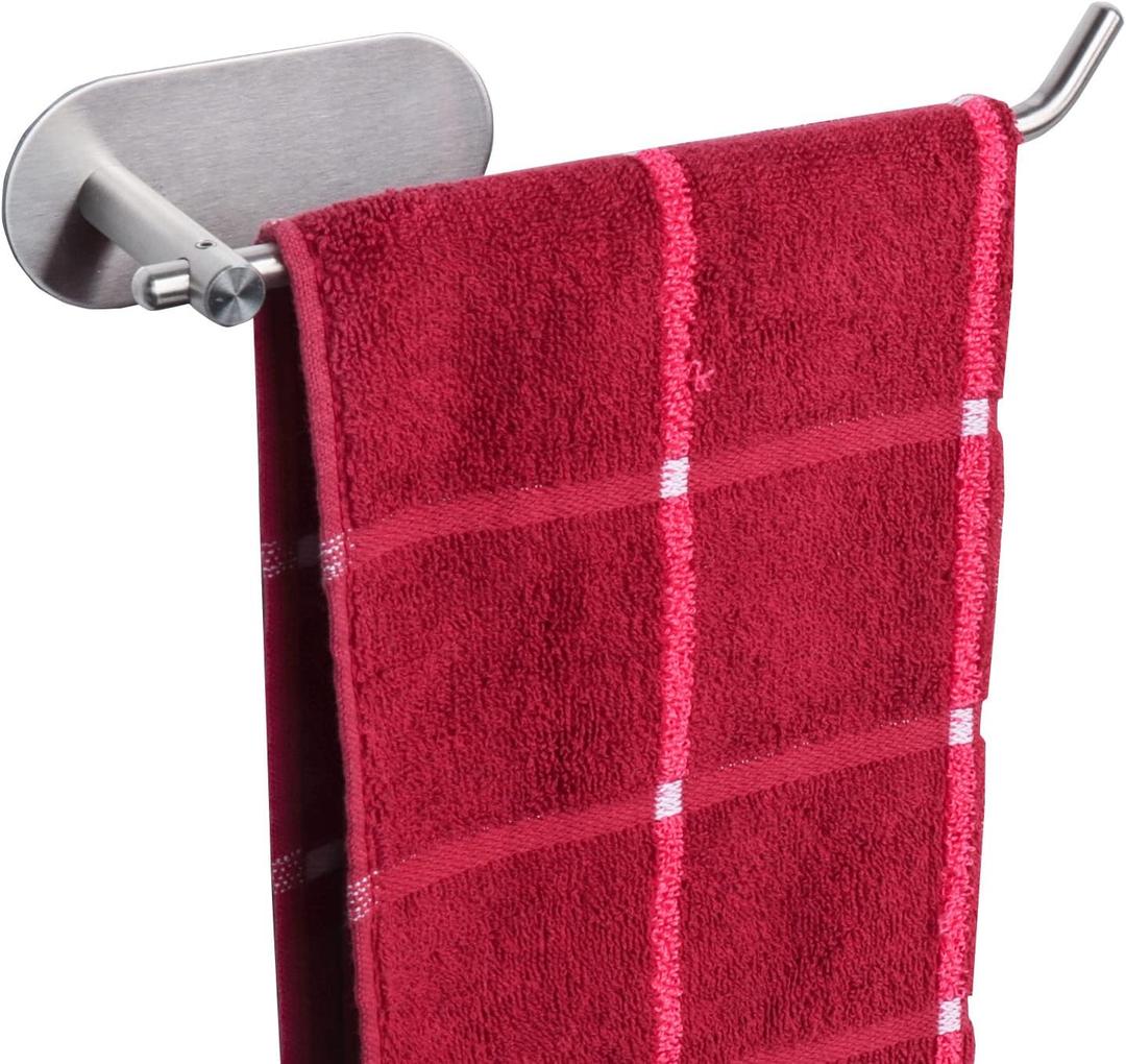 TocTen Stainless Steel Hand Towel Rod, No Drilling Stick on Wall Bar, Strong Self Adhesive Rack/Hanger for Bathroom Kitchen (Brushed Nickel) (1 Pack 8.35 inch)