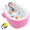 Inflatable Baby Bathtub, Portable Infant Toddler Bathing Tub Non Slip Travel Bathtub Mini Air Swimming Pool Kids Thick Foldable Shower Basin with Air Pump, Pink