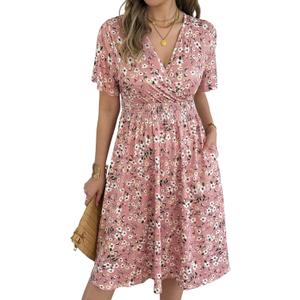 Casual Midi Summer Dresses for Women (Pink)