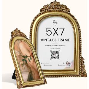 97 Decor Gold Vintage Picture Frames 5x7 - Vintage Gold Frame 5x7, Hand-crafted Resin Arched Antique Picture Frames 5 By 7 For Tabletop & Wall Hanging, Decorative Ornate 5 x 7 Frame For Home Bedroom