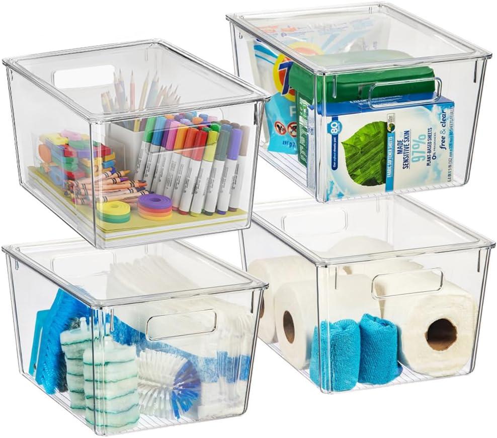 ClearSpace Plastic Storage Bins with Lids X-Large  Perfect Kitchen Organization, Desk Organizer or Pantry Storage  Desktop Organizer, Pantry Organization and Storage Bins, Cabinet Organizers (4 Pack)