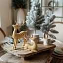 Bucherry 2 Pcs Christmas Rattan Reindeer Figurines Brown Resin Couple Deer Sculpture Tabletop Reindeer Farmhouse Xmas Table Centerpiece Decor for Mantel Fireplace Living Room Office Gifts