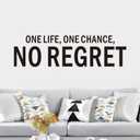 Inspirational Wall Stickers for Living Room: Motivational Quotes Office Gym School Classroom Garage Bedroom Vinyl Art Wall Decals - One Life One Chance No Regret 25" X 7" (Small)