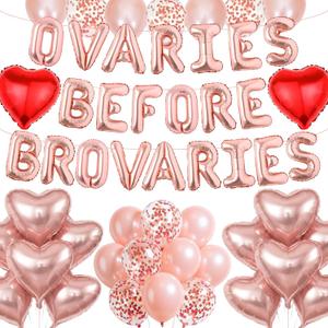Ovaries Before Brovaries Balloons Banner - Galentines Day Decorations with Rose Gold Letter Foil Balloon, Girls Night Party Supplies for Women Friends Valentines Brunch Decor