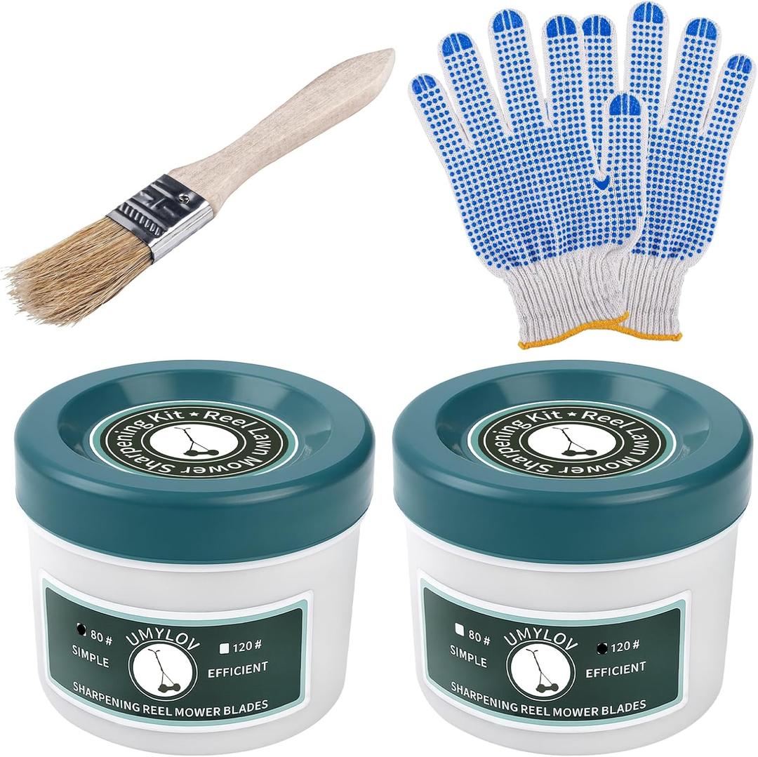 2PCS Reel Lawn Mower Sharpening Kit, Backlapping Compound for Manual Reel Mower, Includes 80 Grit and 120 Grit Compound Sharpening Kit, Glove and Brush, Easy-to-Use and Durable Design 1.5 Pounds)