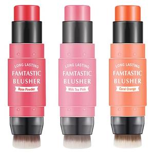 LZYLLS 2 Pcs Cream Blush Stick with Brush,Waterproof Multi Cream Blush Stick Makeup,Lightweight,2 in 1 Multi Stick Blush for Cheeks & Lip Tint & Eyeshadow Makeup,Suitable for All Skin