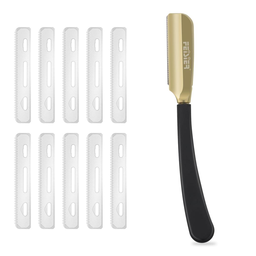 Straight Razors for Men, Professional Straight Single Edge Razor Kit, Silicone Handle Straight Razor with Guard,Stainless Steel Barber Razor for Shaving,Salon Shavette,10 Blades Included