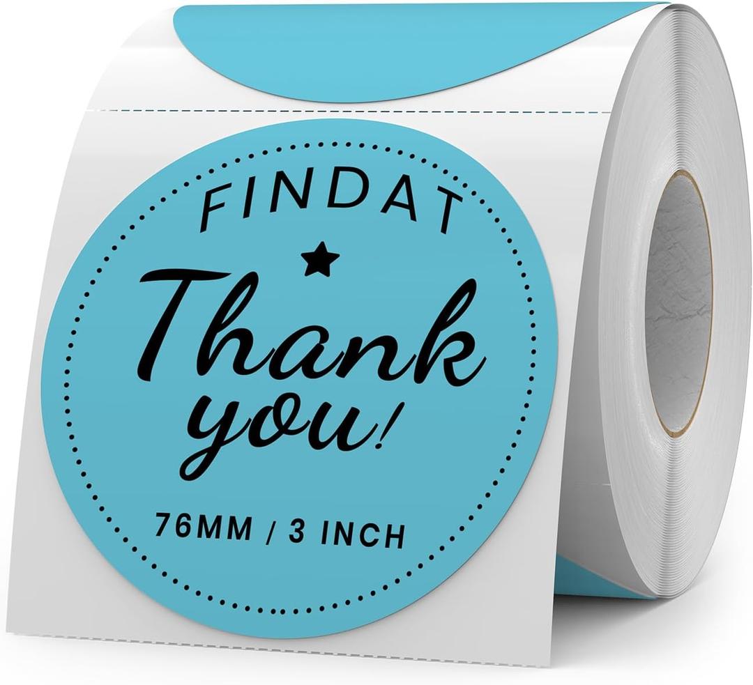 Blue Round Thermal Labels 3 Inch Vinyl Circle Waterproof Direct Printer Sticker Self-Adhesive Perforated Name Tag for Logo DIY QR Design Office Address 500 PCS