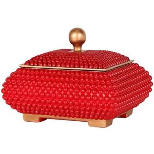 Resin Jewelry Storage Boxes, Personalized Nightstand Organizer Decorative Trinket Box with Lid, Memory Box for Keepsakes, Perfect for Vanity Bedside Office Desktop Decor - 9.8", Red