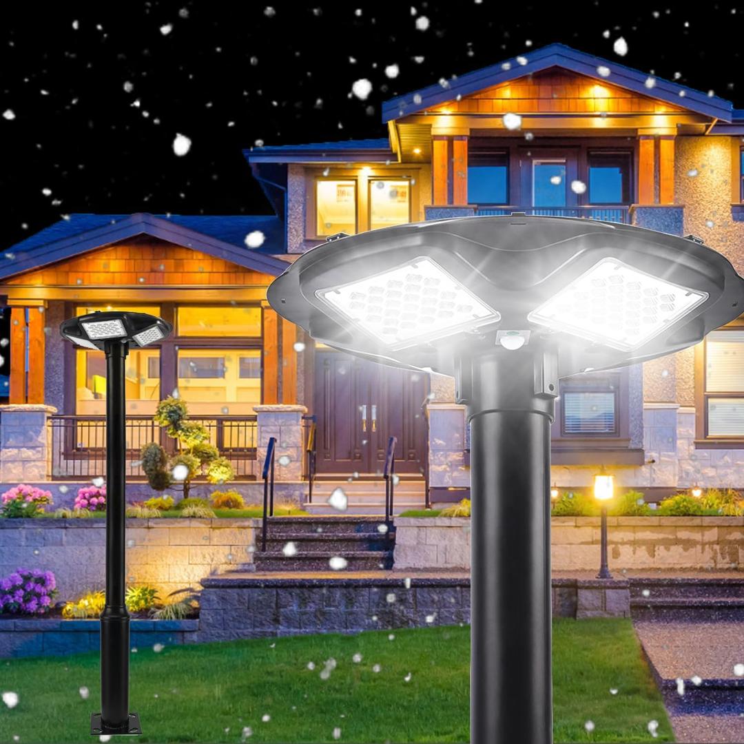 Solar Lamp Post Light and 98 inch Pole Outdoor Auto Dusk to Dawn Outdoor Lamp Post Light IP67 Waterproof with Remote for Pathway Driveway Yard