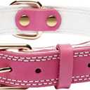 Dog Collar,Genuine Leather Heavy Duty Dog Collar for Small, Medium,Large and Extra Large Dogs (M: 1" Wide for 15.2"-19.2" Neck,Dual Stitch - Pink)