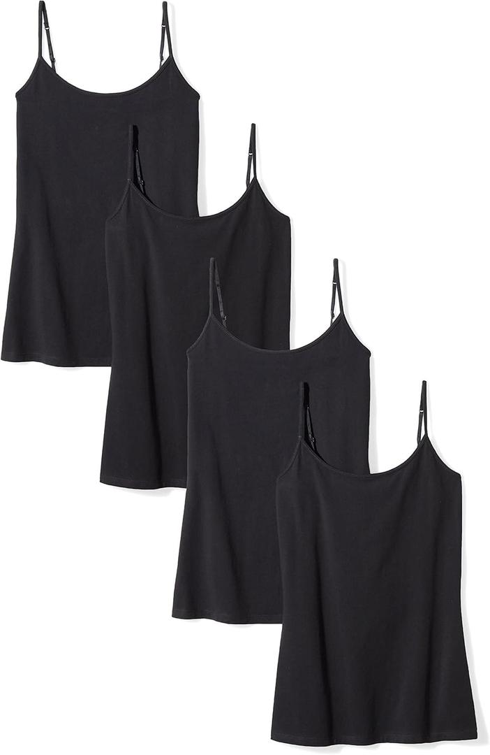 Amazon Essentials Women's Slim-Fit Camisole, Pack of 4 (Medium, Black)