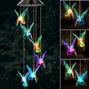 Acrylonitrile Butadiene Styrene(ABS) Green Hummingbird Solar Wind Chimes Multi Colour Changing Lights, for Gifting for, Outdoor Garden Decorations