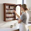 Chunful Vintage Wooden Spice Jar Rack Display Shelf with Clear Door, Brown