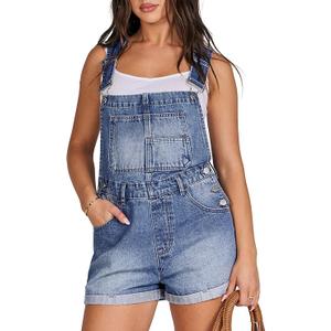 ANRABESS Overalls for Women Denim Shorts Overalls 2025 Summer Casual Loose Fit Adjustable Rompers Jean jumpsuit Bib Shortalls Washed Deep Blue Large