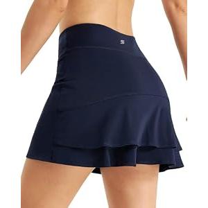 Stelle Women Tennis Skirt Athletic Skort High Waisted Golf Inner Shorts with Pockets Running Sports Pickleball(Navy, XL)