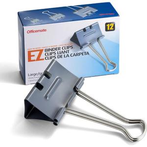 Officemate EZ Binder Clips, Large Size, 12/Box, Gray (99200)