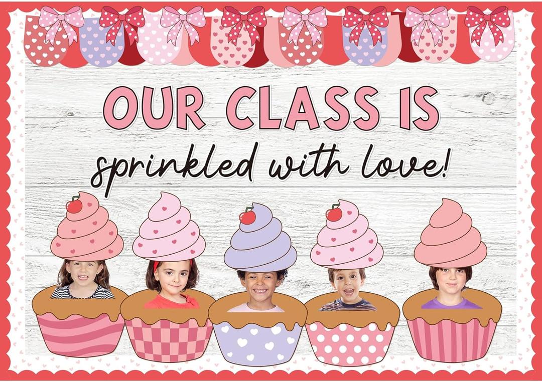 Eaasty Valentines Bulletin Board Decor Set DIY Photo Classroom Craft Library Cupcakes Cutouts for Class Teacher School Door Valentines Decorations
