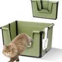 Portable Travel Litter Box for Cats, Foldable Litter Box with Scoop for Kitty, Low Entry Large Litter Tray with High Sides, Collapsible Cat Toilet for Car, RV,Airplane Travel (Green)
