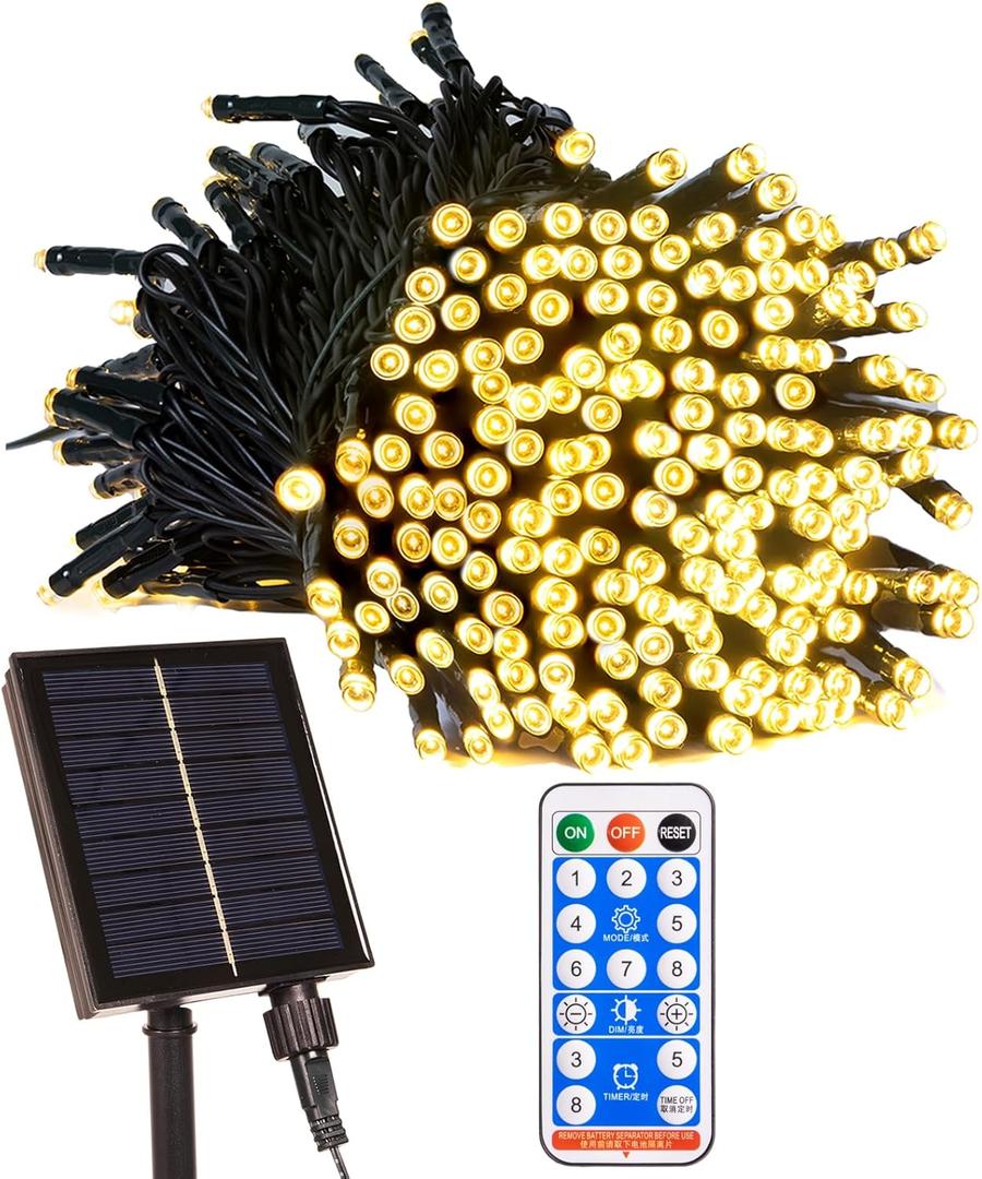 Solar String Lights for Outside,66FT 200 LEDs Solar Fairy Lights Remote Controlled,IP65 Waterproof Outdoor String Light for Patio Garden Backyard Tree Balcony Wedding Christmas,Warm White