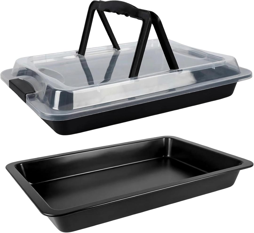 Black Sheet Cake Pan with Lid, 2-Pack 15"10"2" Deep Jelly Roll Pan, Nonstick Ceramic Coating, PFOA & PTFE Free, Oven Safe 450F, for Texas Sheet Cake, Brownies, Potluck