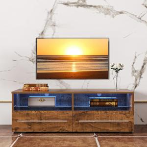 Airdown Wood TV Stand with LED Lights, 39 Inch Modern Entertainment Center for Gaming, Living Room, Bedroom, TV Console with Storage Cabinet for TV Up to 43 Inch