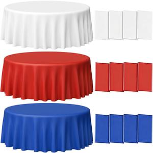 12 Pack Plastic Tablecloths, Disposable Red White and Blue Patriotic, Waterproof Round 84 Inch for Independence Day, Memorial Day, Veterans Day4th of July250 Anniversary Decorations