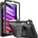 Soke Case for iPad mini 7 (A17 Pro) 2024/ Mini 6 2021 8.3 Inch,with Built-in Screen Protector and Kickstand, Rugged Full-Body Protective Cover for Apple iPad mini 7th/6th Generation - Black