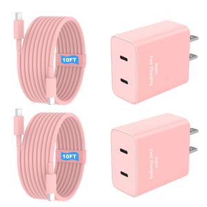 iPhone 17 16 15 Charger Fast Charging, 45W Dual USB C Android Phone Charger Block with 10FT Long Type C Cable Cord for Apple iPhone 17/Pro/Pro Max/Air/16/15 Plus/iPad/S26 Ultra/S25/S24/S23/S22(Pink)