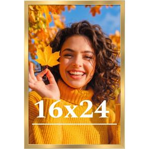 16x24 Picture Frame for Wall Display, 16x24 Gold Picture Frame with Shatter Resistant Plexiglass, Stable and Sturdy 16 x 24 Poster Frame for Wall Display, Handpicked Gift Collection, 1 Pack