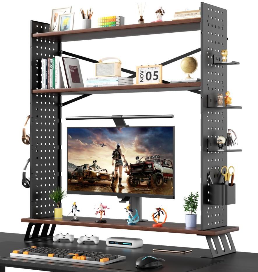 NestNeat Triple Computer Monitor Storage Stand, Large Space Desktop Organizer Stand for Computer Monitors, laptops, Speakers, Printers, etc.