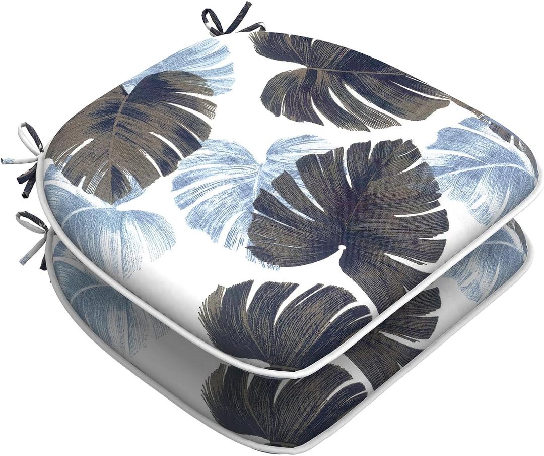 LVTXIII Indoor/Outdoor Chair Cushions Seat Cushions with Ties, Patio Chair Pads D16xW17 Inch for Patio Furniture Garden Home Office Decoration 2 Pack, Big Leaves