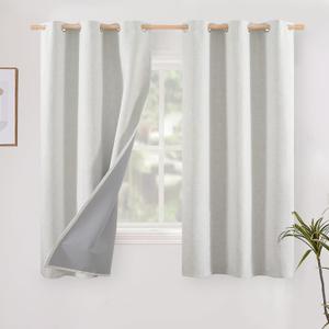 YoungsTex Ivory Linen Blackout Curtains 40 Inches Long, Short Thermal Insulated Drapes with Grommet Darkening Privacy for Bathroom Bedroom Window, 2 Panels, 42 X 40 Inch