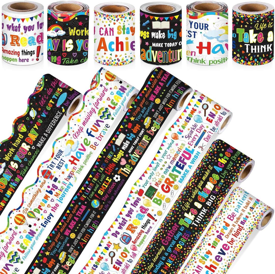 Tenceur 98.5 ft Motivational Bulletin Board Borders Classroom Decoration 6 Rolls Classroom Borders Set Scalloped Bulletin Board Trim for Back to School Office Home Chalkboard Wall