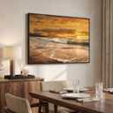 Framed Coastal Gold Sunset Beach Wall Art for Living Room, 24x36 In