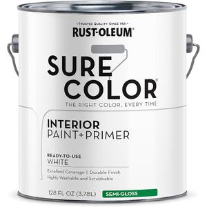 Rust-Oleum 380227 White Sure Color Interior Paint + Primer, Semi-Gloss, 1 Gal