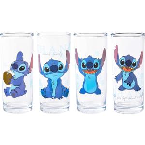 Silver Buffalo Disney Lilo and Stitch Blue Floral 4pc Tumbler Glass Set, 10-ounces