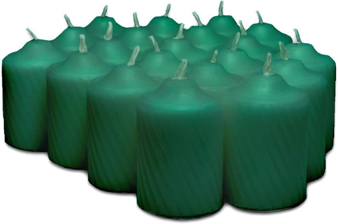 Green Pine Scented Votive Candles - 15 Hour Long Burn Time - Textured Finish - Box of 15