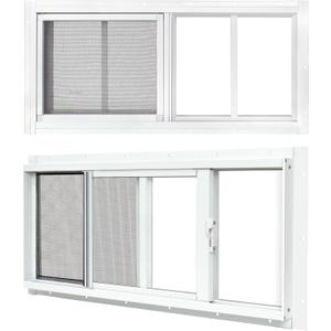 2 Pack Shed Windows, 10"x 18" White Sliding Window Suitable for Chicken Coop, shed, Household, Barn - Transom Window with Tempered Glass and Fiberglass Screen(WH,10''x 18'')