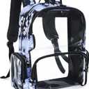 Clear Backpack Heavy Duty,18'' Large Clear Backpack with Multiple Pockets,See Through Bookbag for College Work Security,LOVE Light Purple & Black