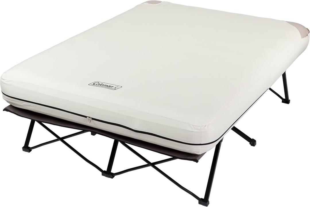 Coleman Queen-Size Airbed Cot Combination, Folding Air Mattress with Steel Frame & Side Table, Battery Pump Included, Great for Camping, Lounging, Elevated Sleeping, Guests, & More