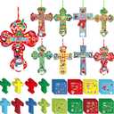 Watersay 48 Set Christmas Religious Cross Craft Kit Christian DIY Snowman Penguin Paper Crafts Make Your Own Christmas Hanging Ornament for Art Project Home Activities (Red)