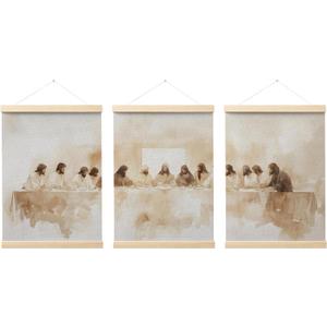 FGFK Christian Jesus the Last Supper Wall Art Poster Hanger Frame, Last Supper Wall Decor, Religious Jesus Canvas Prints Framed Wall Decor for Home Dining Room Church, 12x16 Inch Set of 3
