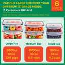 6 Pack Large Food Storage Containers with Lids (85oz/50oz/34oz) BPA-Free Reusable Thicker Plastic Freezer Safe Storage Containers, Airtight & Leakproof Kitchen Meal Prep Containers for Food
