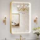 LED Mirror for Bathroom 24X36 Inch Gold Framed with Anti-Fog, Stepless Dimmable, Front Lit, LED Bathroom Vanity Mirror for Wall, Memory Function, Tempered Glass, Shatter-Proof (24"L x 36"W)