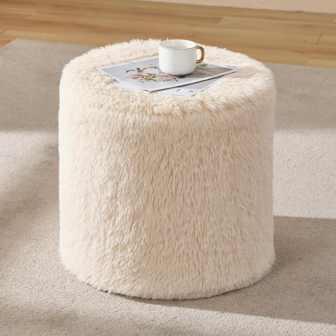 Hobestluk Bean Bag Chairs Ottoman for Adults Bean Bag Chair Footrest Foam Filled Ottoman of BeanBag Footstool of Lazy Sofa for Bedroom, Living Room, Apartment (Small, White) (Beige)