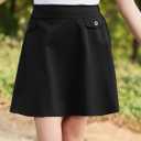 GORLYA Girls Modest Simple Casual Vintage Elastic Waist A-Line Short Skirt for 6-14Y Kids (Black)
