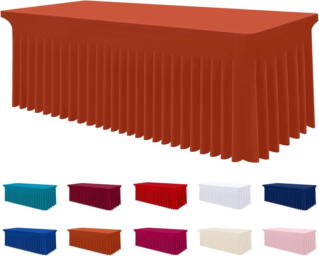Smiry Spandex Tablecloth, Elastic Fitted Stretch Tablecloth for 6FT Rectangle Tables, Waterproof Washable Table Cover Skirt for Outdoor, Wedding, Banquet & Parties (Rust, 72Lx30Wx30H Inch)