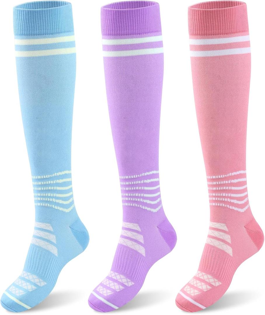 Compression Socks for Women - 15-20mmHg Plus Size Knee High Graduated Support (3 Pairs) - Breathable Striped Socks for Running, Athletics, Travel & Pregnancy