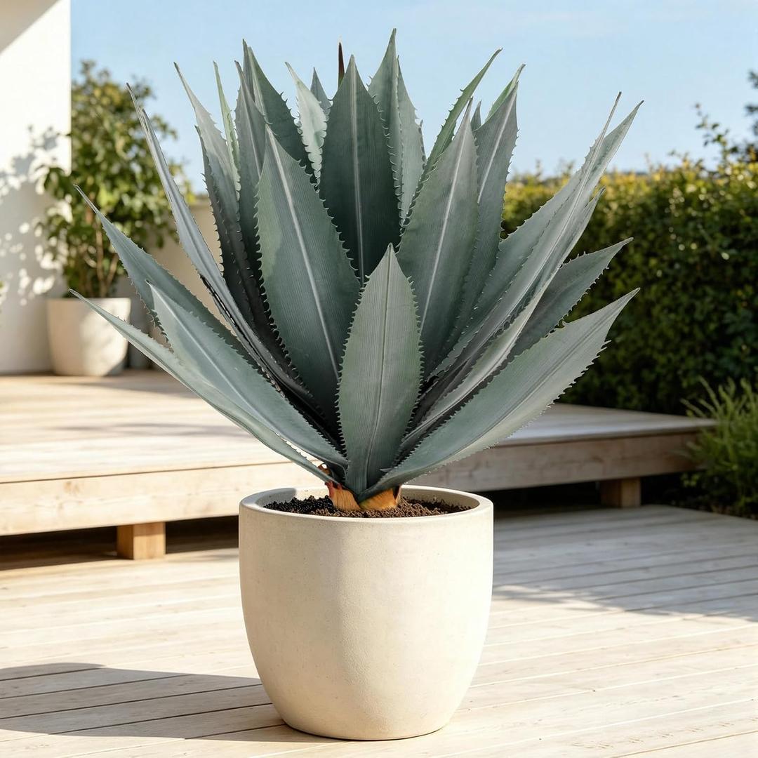 Artificial Agave Plant,23in Faux Plants Outdoor Decor,UV Resistant Large Potted Greenery,Realistic Plastic Succulents Perfect for Front Porch, Patio, Indoor Outdoor Home, Office Decor